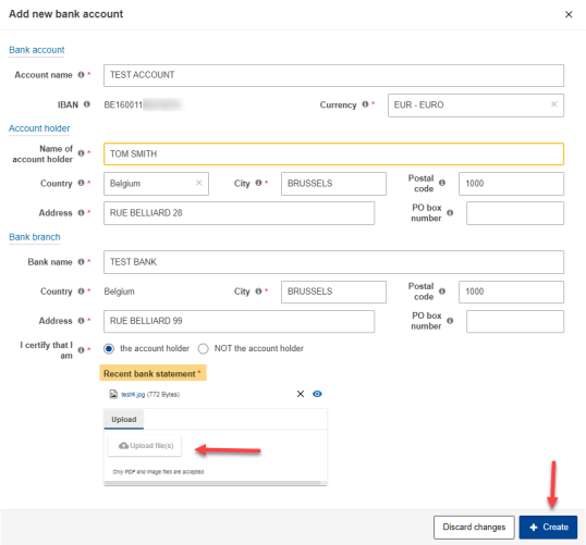 create an entry for bank account