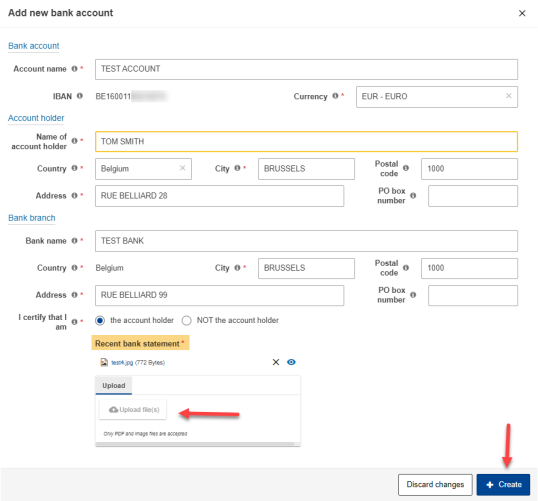  create an entry for bank account