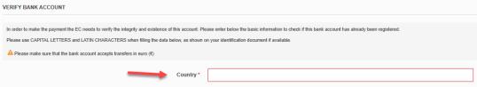 Ministry bank account country selection