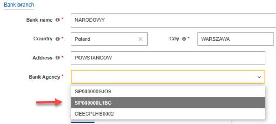 enter bank address data